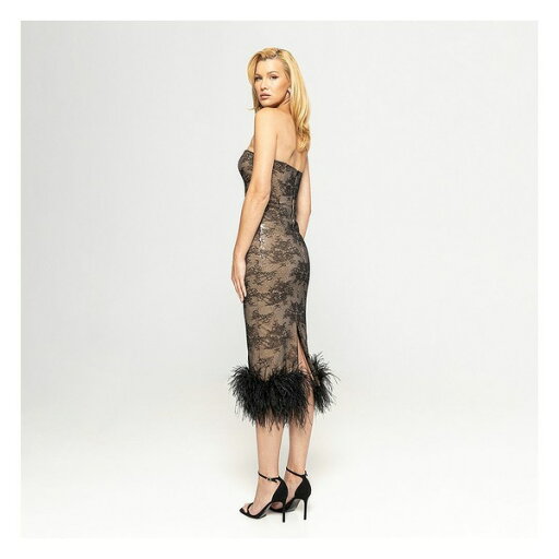 ニッサ レディース ワンピース トップス Women's Feather-Trimmed Sequined Midi Dress Black ニッサ レディース ワンピース トップス Women's Feather-Trimmed Sequined Midi Dress Black