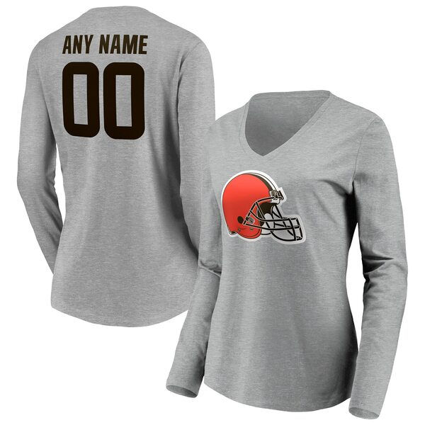 t@ieBNX fB[X TVc gbvX Cleveland Browns Fanatics Branded Women's Team Authentic Custom Long Sleeve VNeck TShirt Gray