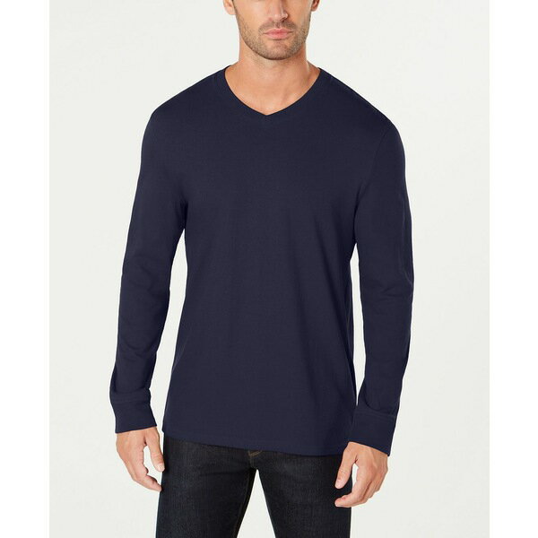 クラブルーム メンズ Tシャツ トップス Men 039 s V-Neck Long Sleeve T-Shirt, Created for Macy 039 s Navy Blue
