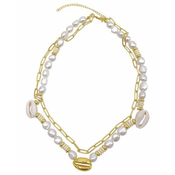 AhjA fB[X lbNXE`[J[Ey_ggbv ANZT[ Imitation Pearl and Shell with Paper Clip Chain Double Necklace White