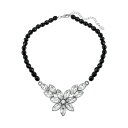 2028 fB[X lbNXE`[J[Ey_ggbv ANZT[ Silver-Tone Diamond Shaped Crystal Flower Black Beaded 15