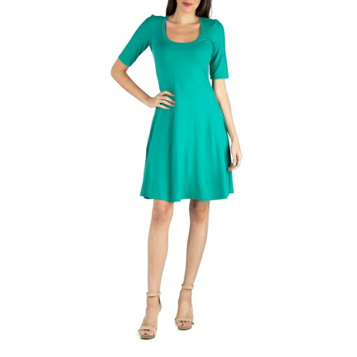 24セブンコンフォート レディース ワンピース トップス A-Line Knee Length Dress with Elbow Length Sleeves Jade 24セブンコンフォート レディース ワンピース トップス A-Line Knee Length Dress with Elbow Length Sleeves Jade