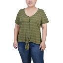 ニューヨークコレクション メンズ カットソー トップス Plus Size Short Sleeve Tie Front Top Olive