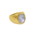 AhjA fB[X O ANZT[ 14K Gold Plated Oval White Imitation Mother of Pearl Ring White