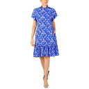 WA W[_ fB[X s[X gbvX Women's Floral-Print Mock-Neck Ruffle Dress Cobalt Multi