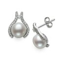 x hD [ Y sAXECO ANZT[ Cultured Freshwater Button Pearl (7mm) & Cubic Zirconia Stud Earrings in Sterling Silver, Created for Macy's Sterling Silver