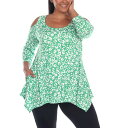 ホワイトマーク レディース カットソー トップス Plus Size Leopard Cold Shoulder Tunic Top Green Leopard