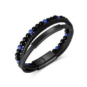 ローナ サットン メンズ ブレスレット・バングル・アンクレット アクセサリー Blue Beaded Identification Leather Stainl...