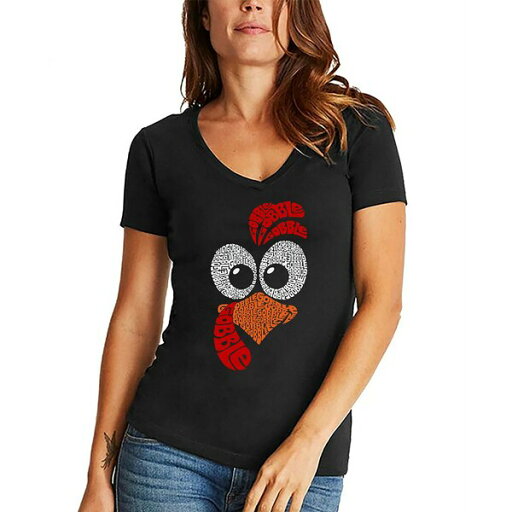 エルエーポップアート レディース Tシャツ トップス Women's Turkey Face Word Art V-Neck T-shirt Black エルエーポップアート レディース Tシャツ トップス Women's Turkey Face Word Art V-Neck T-shirt Black