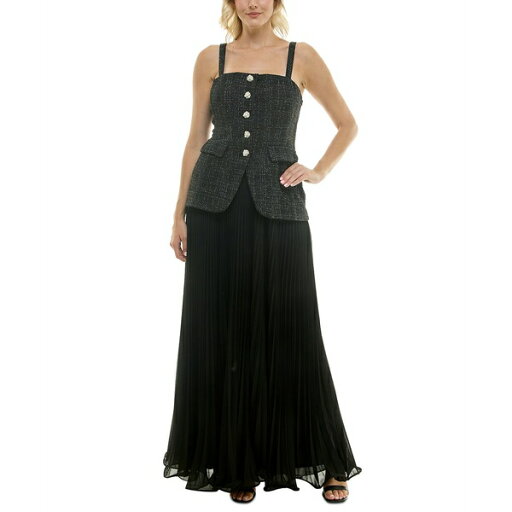 テイラー レディース ワンピース トップス Women's Structured-Bodice Pleated-Skirt Evening Gown Blacksilve テイラー レディース ワンピース トップス Women's Structured-Bodice Pleated-Skirt Evening Gown Blacksilve