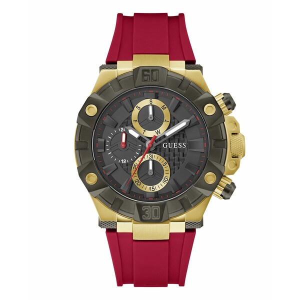 ゲス メンズ 腕時計 アクセサリー Men's Multi-Function Red Silicone Watch 46mm Red