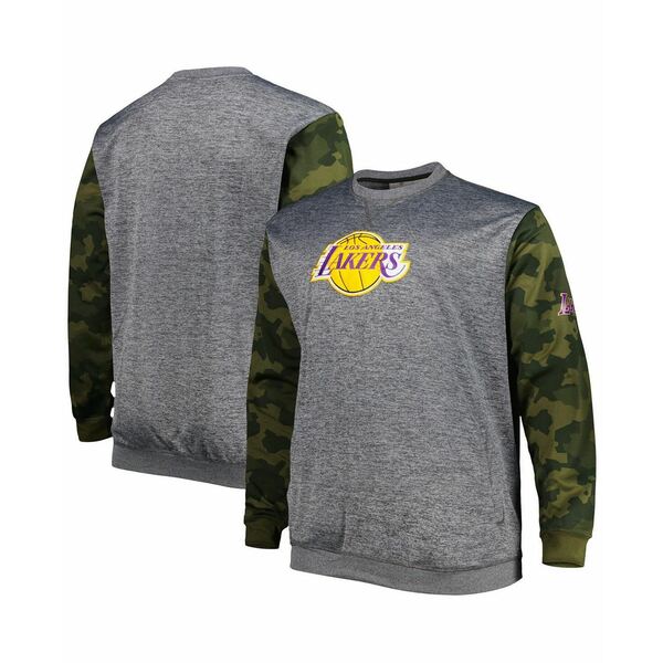 ファナティクス メンズ パーカー・スウェットシャツ アウター Men's Heather Charcoal Los Angeles Lakers Big and Tall Camo Stitched Sweatshirt Heather Charcoal