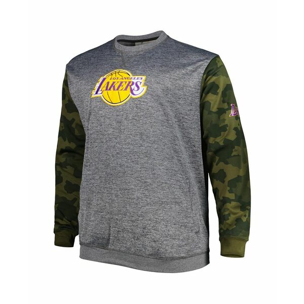 ファナティクス メンズ パーカー・スウェットシャツ アウター Men's Heather Charcoal Los Angeles Lakers Big and Tall Camo Stitched Sweatshirt Heather Charcoal