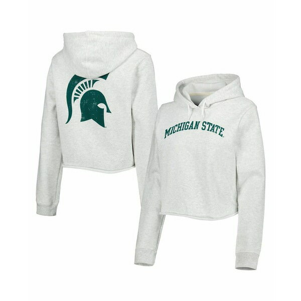 リーグカレッジエイトウェア レディース パーカー・スウェットシャツ アウター Women's Ash Michigan State Spartans 2-Hit 1636 Cropped Pullover Hoodie Ash