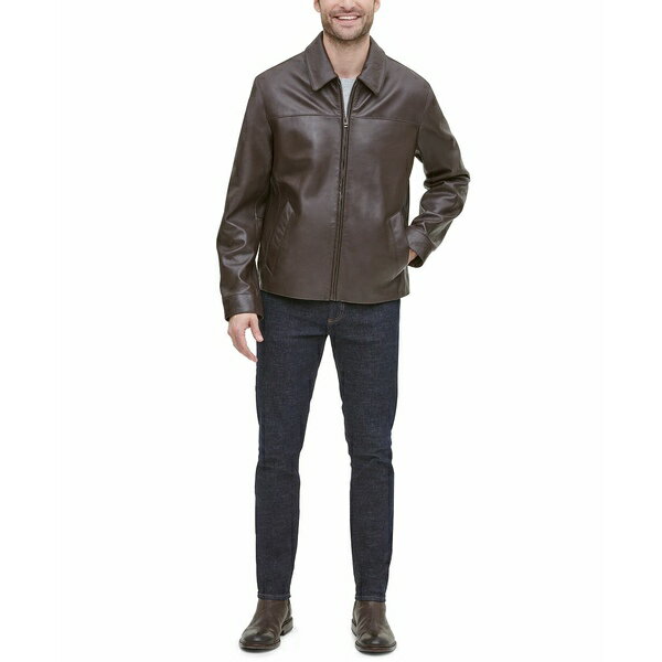 コールハーン メンズ ジャケット&ブルゾン アウター Men's Leather Jacket, Created for Macy's Java