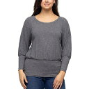 24セブンコンフォート レディース カットソー トップス Women's Round Neck Long Sleeve Banded Bottom Top Smoke