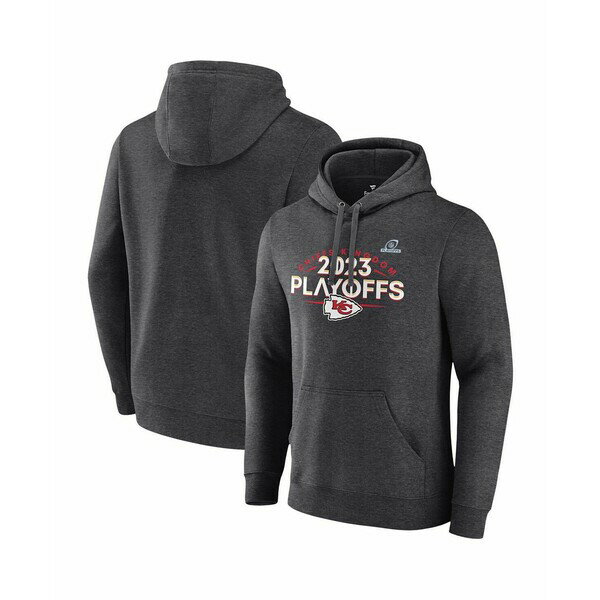 ファナティクス メンズ パーカー・スウェットシャツ アウター Men's Heather Charcoal Kansas City Chiefs 2023 NFL Playoffs Fleece Pullover Hoodie Heather Charcoal