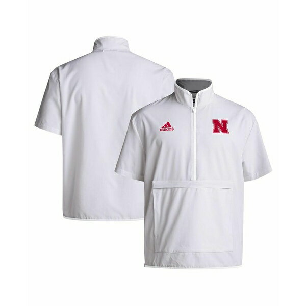 アディダス メンズ ジャケット＆ブルゾン アウター Men's White Nebraska Huskers Coaches Sideline Half-Zip Short Sleeve Jacket White