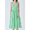 イングリッシュファクトリー レディース ワンピース トップス Women's Check Print Smocked Dress Green