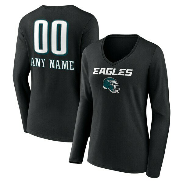 եʥƥ ǥ T ȥåץ Philadelphia Eagles Fanatics Branded Women's Personalized Name & Number Team Wordmark Long Sleeve VNeck TShirt Black
