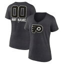 ファナティクス レディース Tシャツ トップス Philadelphia Flyers Fanatics Branded Women 039 s Monochrome Personalized Name Number VNeck TShirt Charcoal