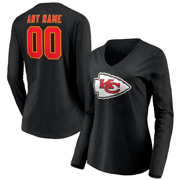 եʥƥ ǥ T ȥåץ Kansas City Chiefs Fanatics Branded Women's Team Authentic Logo Personalized Name & Number VNeck Long Sleeve TShirt Black