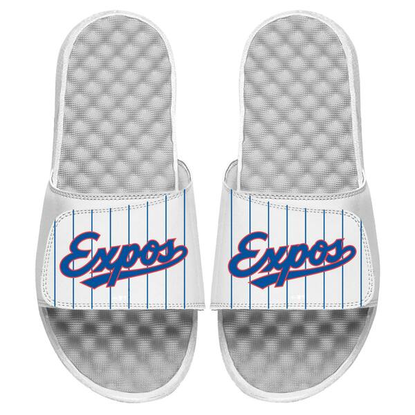ACXCh Y T_ V[Y Montreal Expos ISlide Cooperstown Pinstripe Logo Slide Sandals White