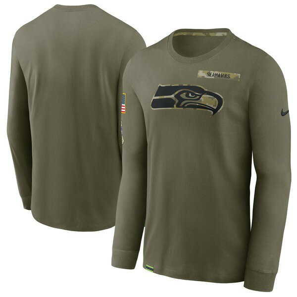 ナイキ メンズ Tシャツ トップス Seattle Seahawks Nike 2021 Salute To Service Performance Long Sleeve TShirt Olive