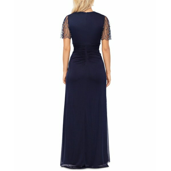 エスケープ レディース ワンピース トップス Petite Embellished V-Neck Fit & Flare Gown Navy/Gunmetal