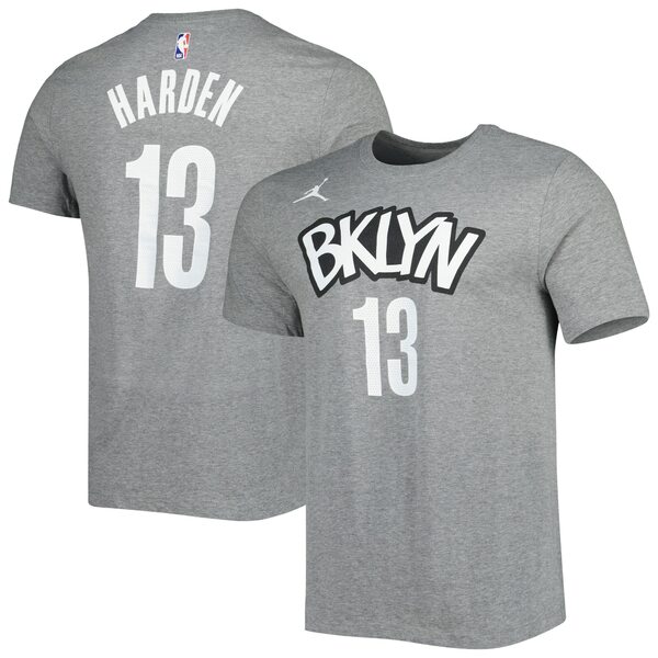 ジョーダン メンズ Tシャツ トップス James Harden Brooklyn Nets Jordan Brand Statement Edition Name Number TShirt Heathered Gray