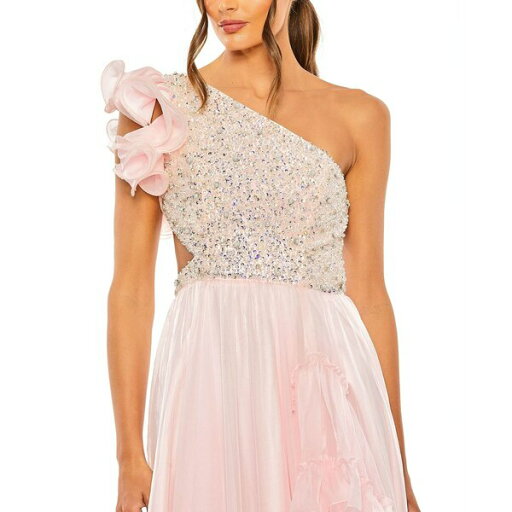 マックダガル レディース ワンピース トップス Women's Ruffled One Shoulder Embellished Lace Up Gown Petal pink マックダガル レディース ワンピース トップス Women's Ruffled One Shoulder Embellished Lace Up Gown Petal pink