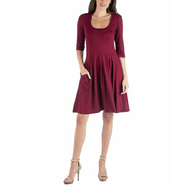 24セブンコンフォート レディース ワンピース トップス Women s Three Quarter Sleeve Mini Dress Wine