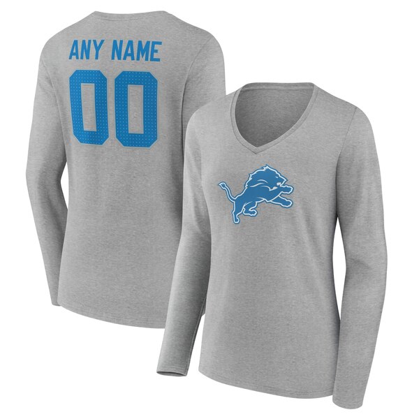 ファナティクス レディース Tシャツ トップス Detroit Lions Women's Team Authentic Custom VNeck Long Sleeve TShirt Gray