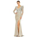 マックダガル レディース ワンピース トップス Women's Embellished Faux Wrap Illusion Puff Sleeve Gown Taupe