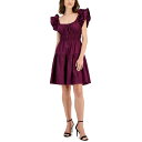 テイラー レディース ワンピース トップス Women's Cotton Ruffle-Sleeve Fit & Flare Dress Grape