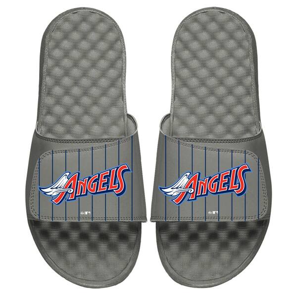 アイスライド メンズ サンダル シューズ California Angels ISlide Cooperstown Pinstripe Logo Slide Sandals Gray