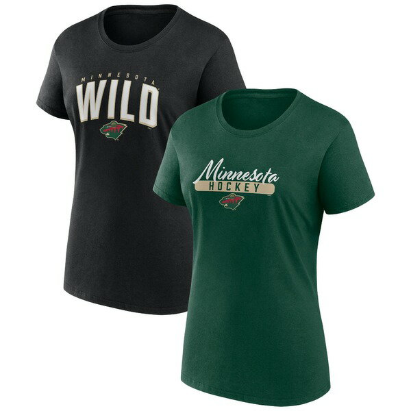 ファナティクス レディース Tシャツ トップス Minnesota Wild Fanatics Branded Women 039 s TwoPack Fan Tshirt Set Green/Black