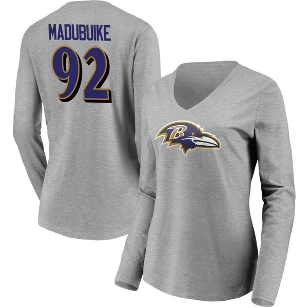 ファナティクス レディース Tシャツ トップス Baltimore Ravens Fanatics Branded Women's Team Authentic Custom Long Sleeve VNeck TShirt Gray