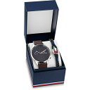 yz g~[ qtBK[ Y rv ANZT[ Tommy Hilfiger Chase Watch and Bracelet Gift Set Silver, Navy and Brown