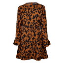 【送料無料】 アイソウイットファースト レディース ワンピース トップス Printed Frill Hem Smock Dress BROWN LEOPARD