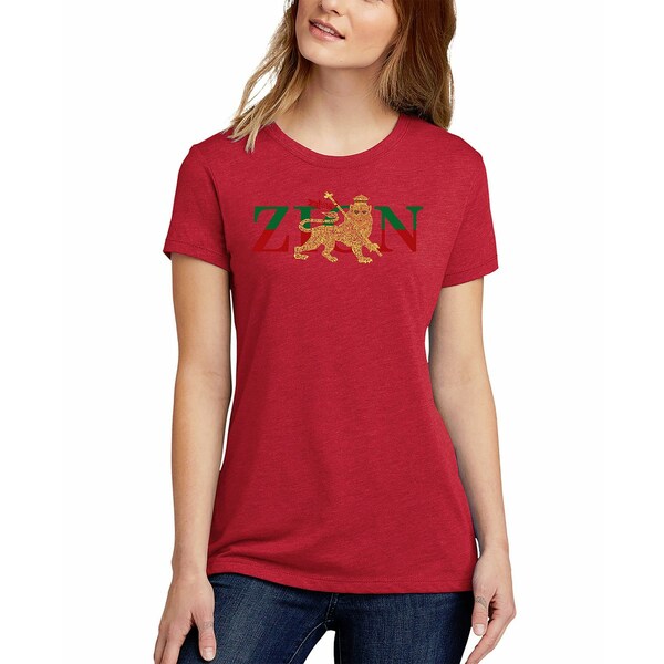 エルエーポップアート レディース Tシャツ トップス Women's Word Art Zion One Love T-Shirt Red