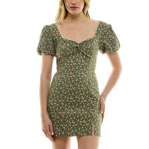 トリッキ レディース ワンピース トップス Juniors' Floral-Print Twist-Front Bodycon Dress Olive Pink Floral トリッキ レディース ワンピース トップス Juniors' Floral-Print Twist-Front Bodycon Dress Olive Pink Floral