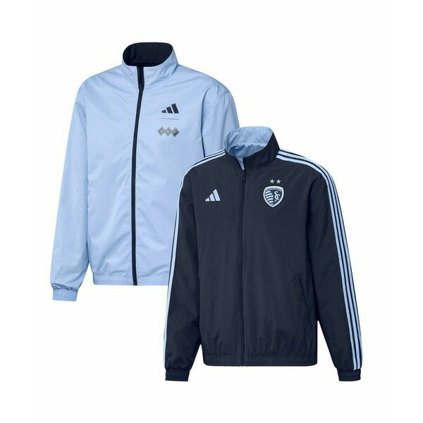 アディダス メンズ ジャケット&ブルゾン アウター Men's Navy, Light Blue Sporting Kansas City 2023 On-Field Anthem Full-Zip Reversible Team Jacket Navy, Light Blue