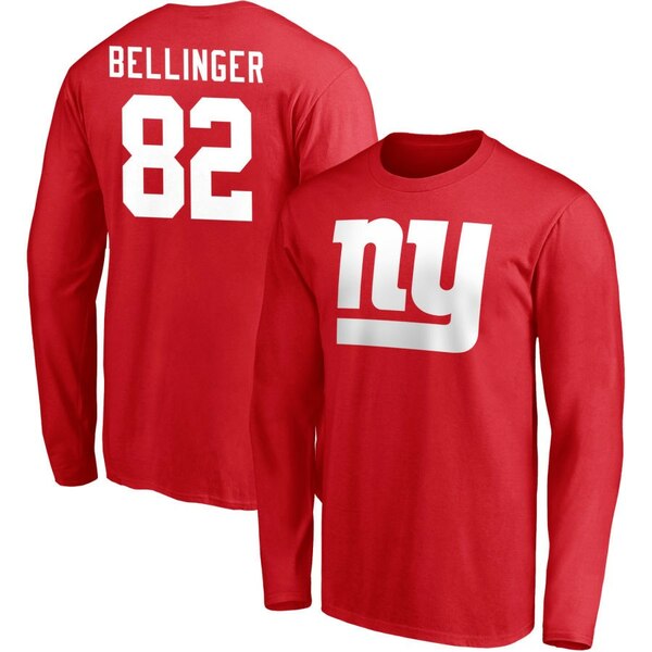 ファナティクス メンズ Tシャツ トップス New York Giants Fanatics Branded Team Authentic Logo Personalized Name & Number Long Sleeve TShirt Red