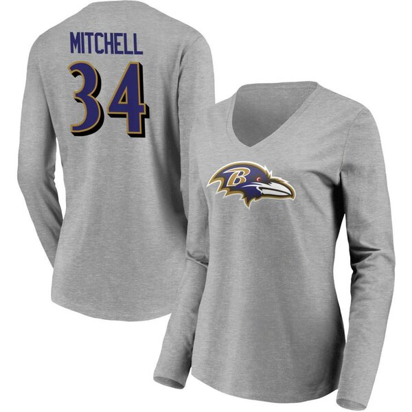 եʥƥ ǥ T ȥåץ Baltimore Ravens Fanatics Branded Women's Team Authentic Custom Long Sleeve VNeck TShirt Gray