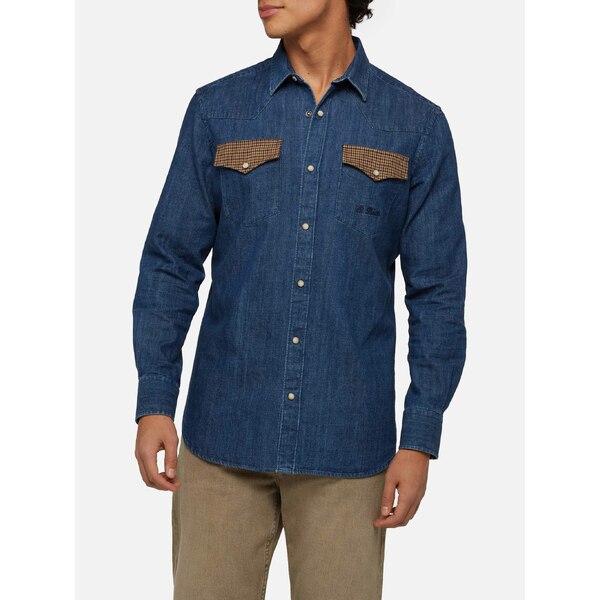 エムシーツーセイントバース メンズ シャツ トップス Denim Shirt Greg With Pied De Poul Patches BLUE(4)