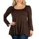 24セブンコンフォート レディース カットソー トップス Women's Long Sleeve Swing Style Flared Tunic Top Brown