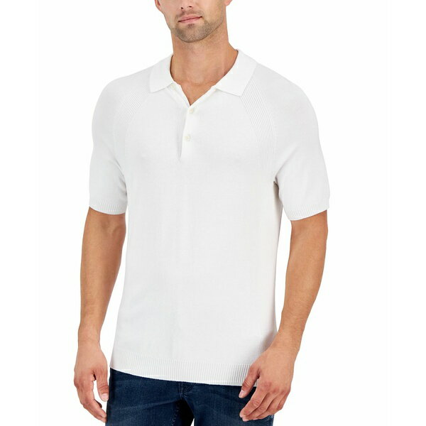 ե  ݥ ȥåץ Men's Ribbed Raglan Sweater-Knit Polo Shirt, Created for Macy's Bright White