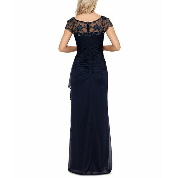 エスケープ レディース ワンピース トップス Embellished-Neck Gown Navy Blue 2