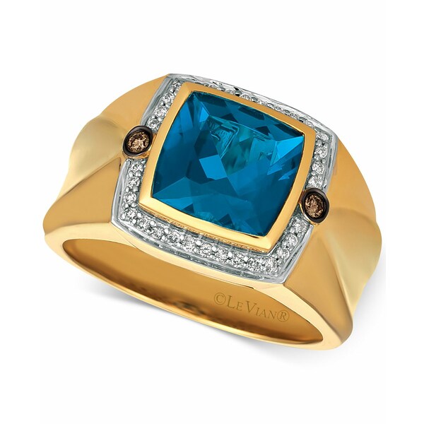 ルヴァン メンズ リング アクセサリー Gents Men's London Blue Topaz (4-1/8 ct. t.w.) & Diamond (1/5 ct. t.w.) Ring in 14k Gold Gold